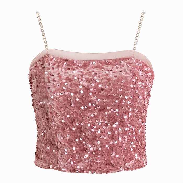 Starlight Sequin Bandeau Top in Blush Pink on a clean white background
