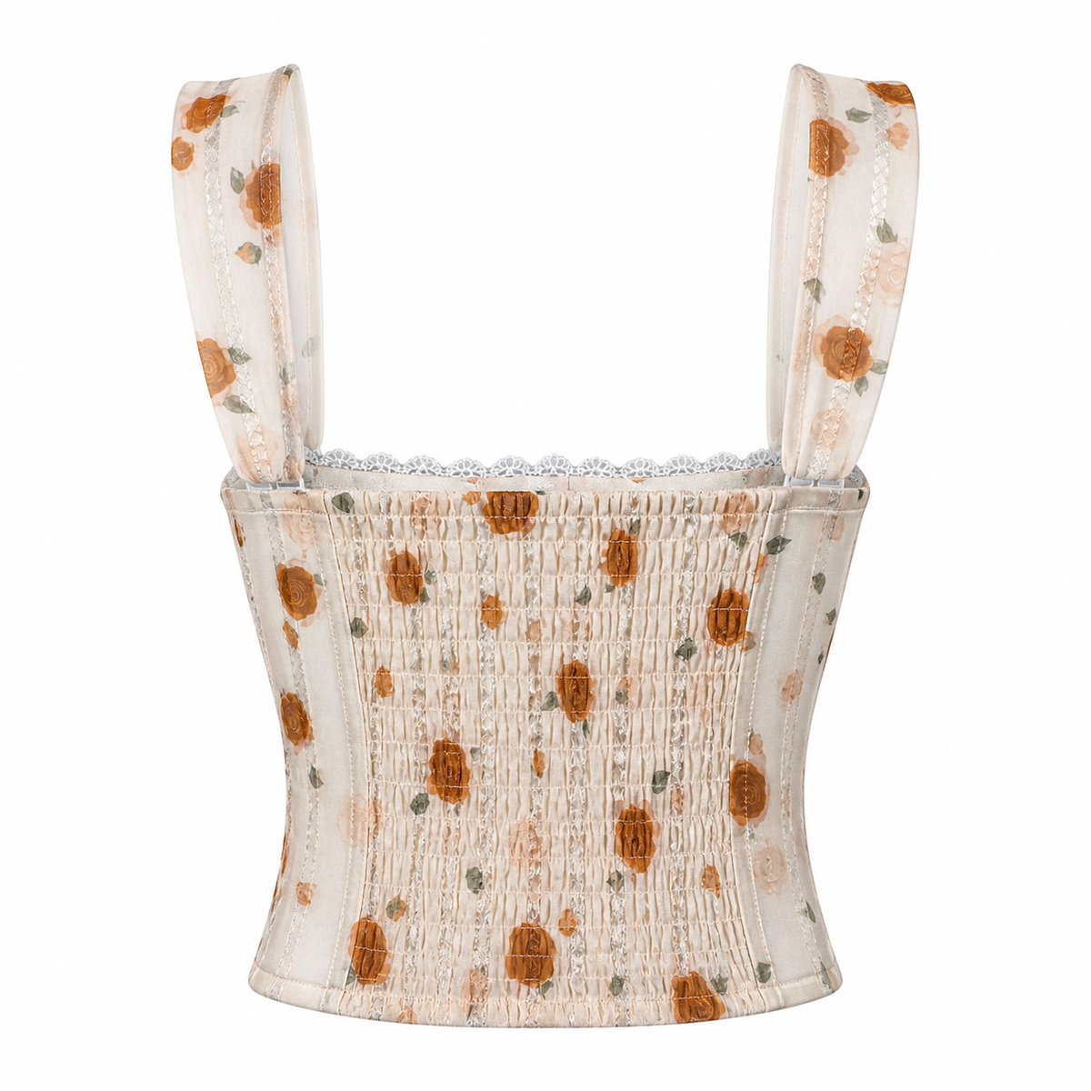 Apricot Rose Lace Corset Top back view on a clean white background