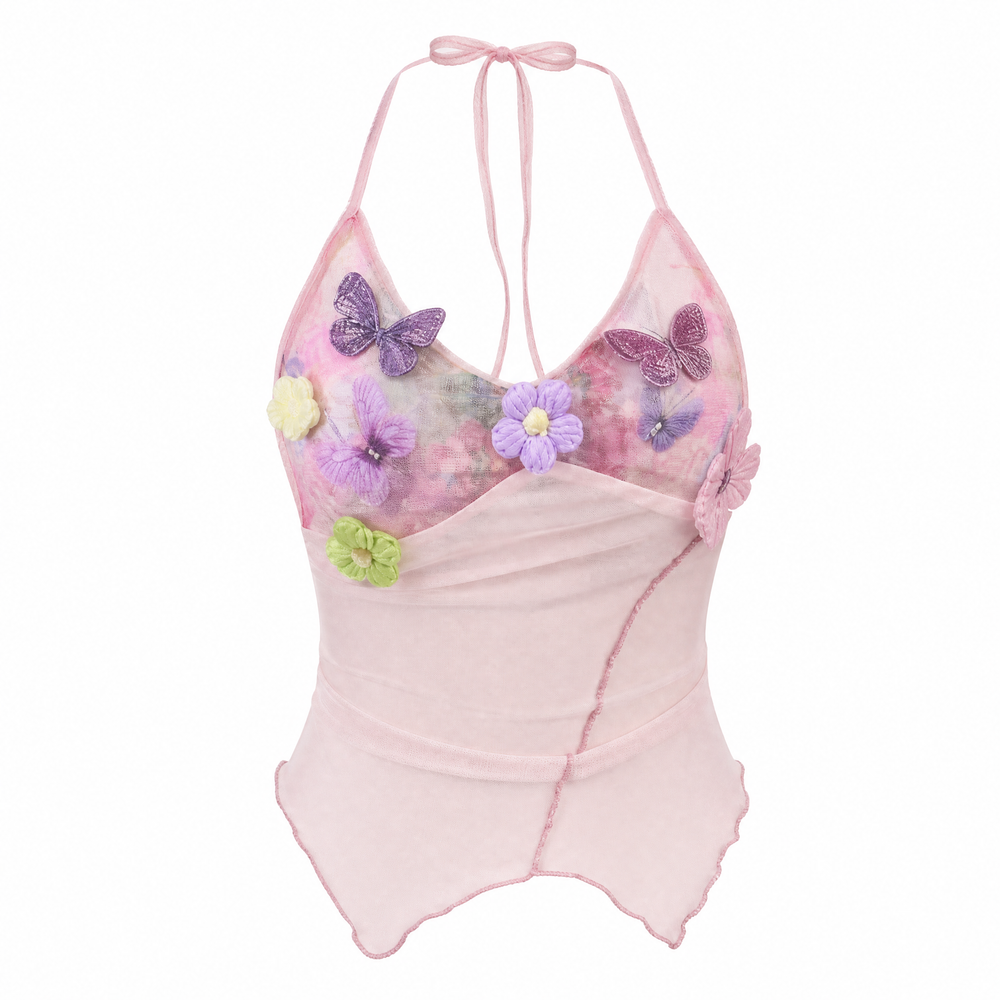 Blush Butterfly Halter Top in Blush Pink on a clean white background
