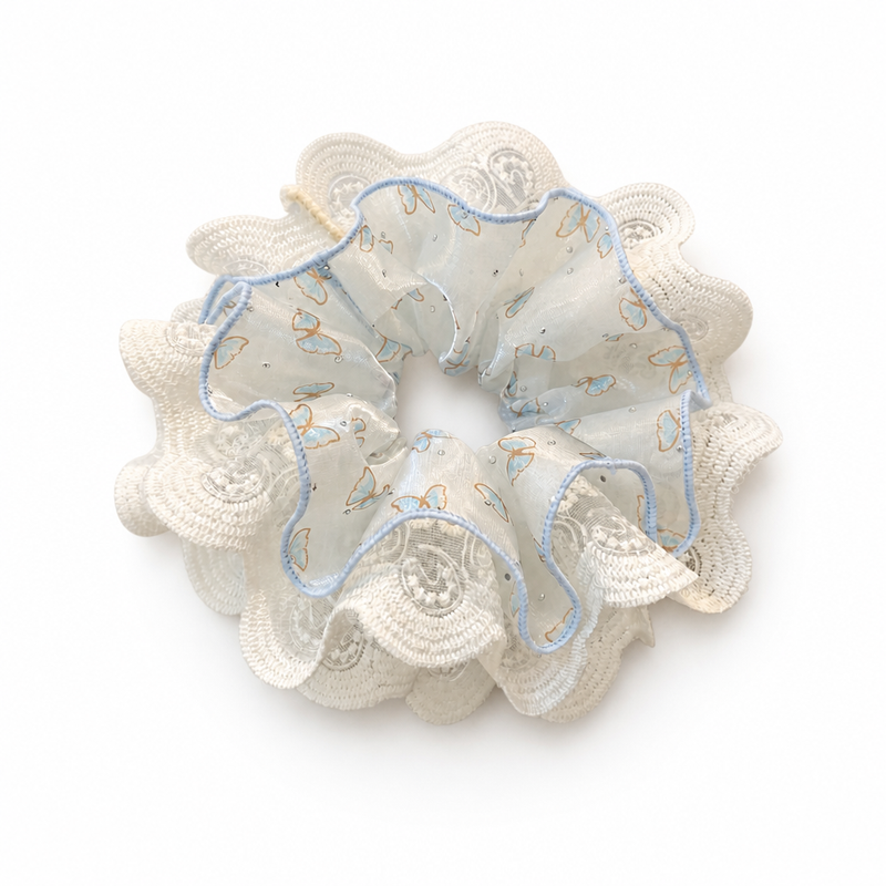 Butterfly Lace Organza Scrunchie on a clean white background