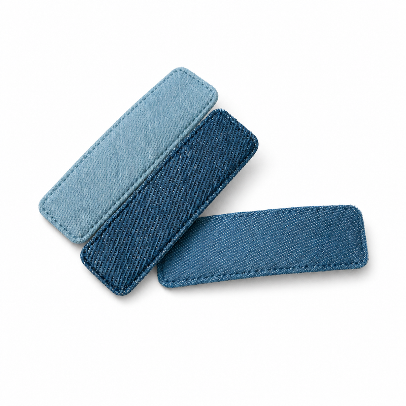 Denim Snap Clip Trio on a pure white background with a natural product shadow