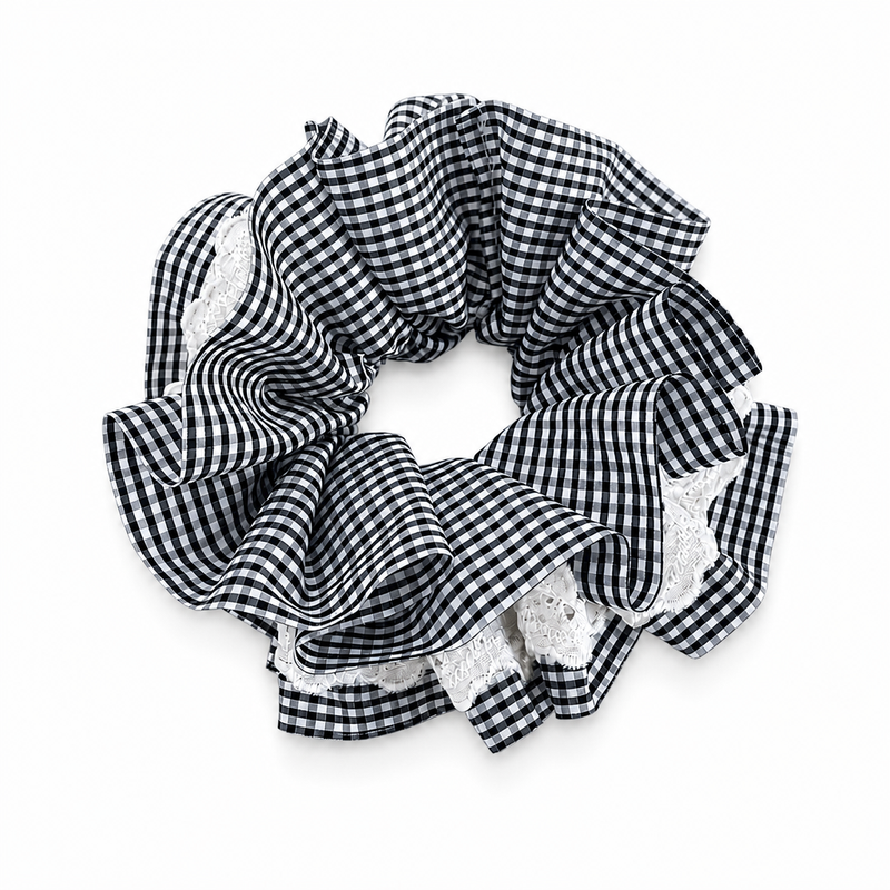 Gingham Lace Cloud Scrunchie on a clean white background