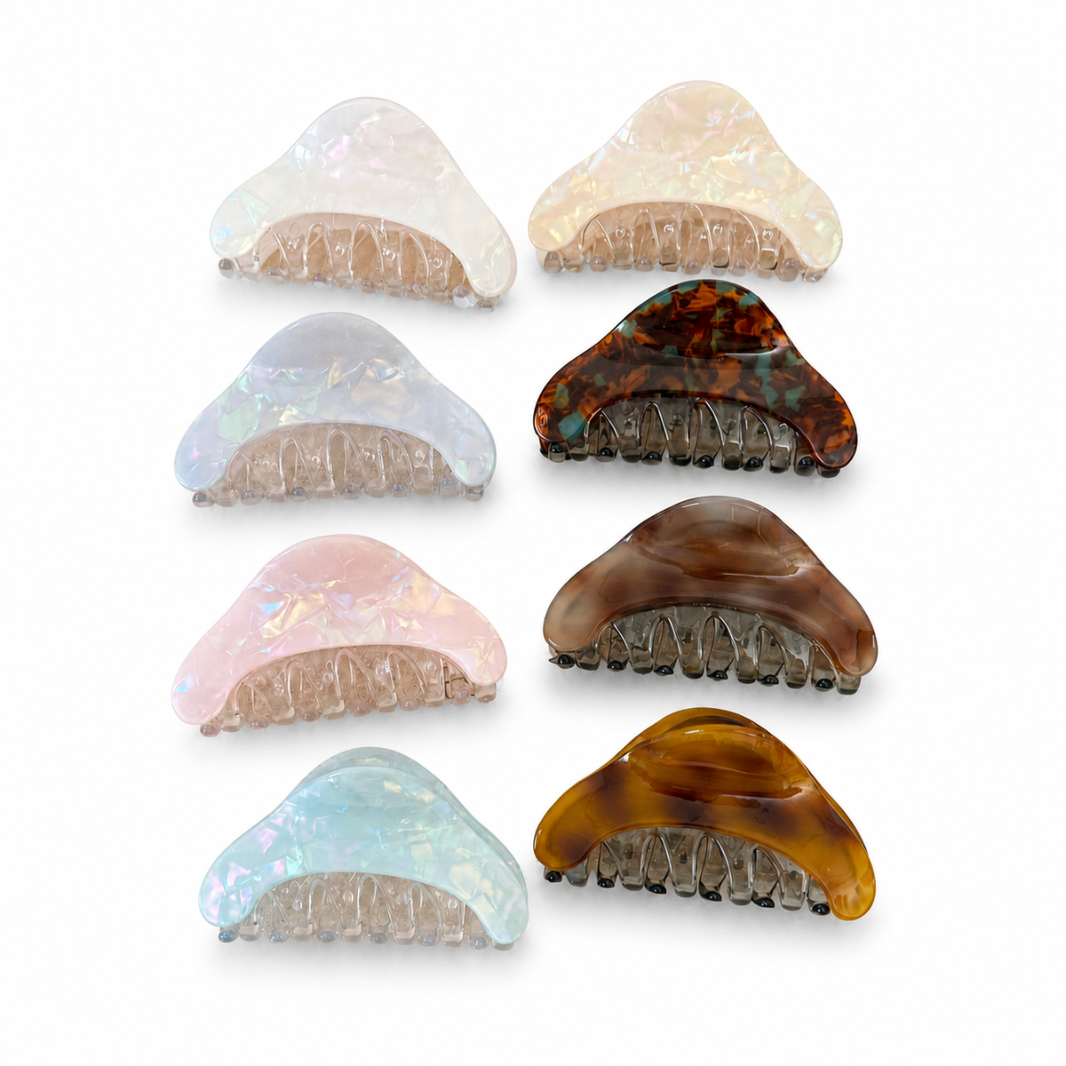 Iridescent Mini Claw Clip Set on a pure white background with a natural product shadow
