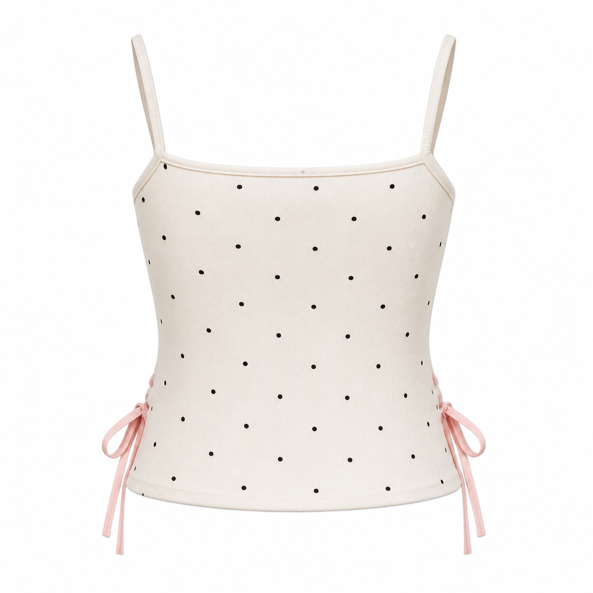 Ivory Polka-Dot Bow Cami Top back view on a clean white background