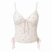 Ivory Polka-Dot Bow Cami Top front view on a clean white background