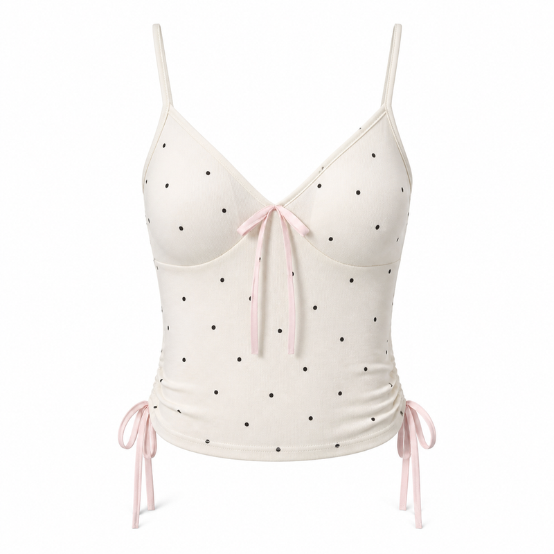 Ivory Polka-Dot Bow Cami Top front view on a clean white background