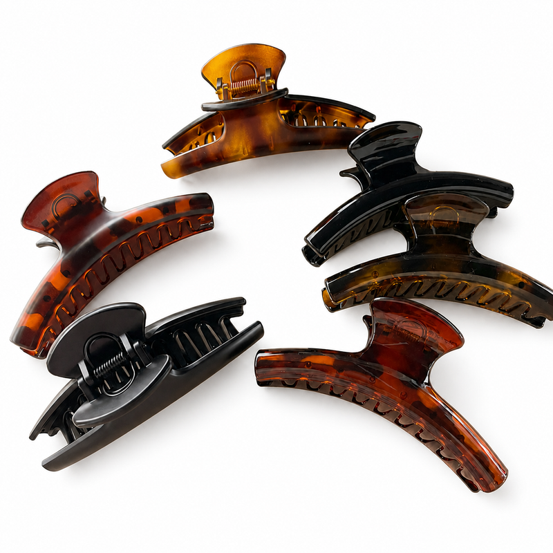 Warm Tortoiseshell Claw Clip Set on a pure white background with a natural product shadow
