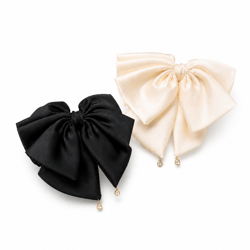 Oversized Satin Bow Clip Set on a pure white background with a natural product shadow