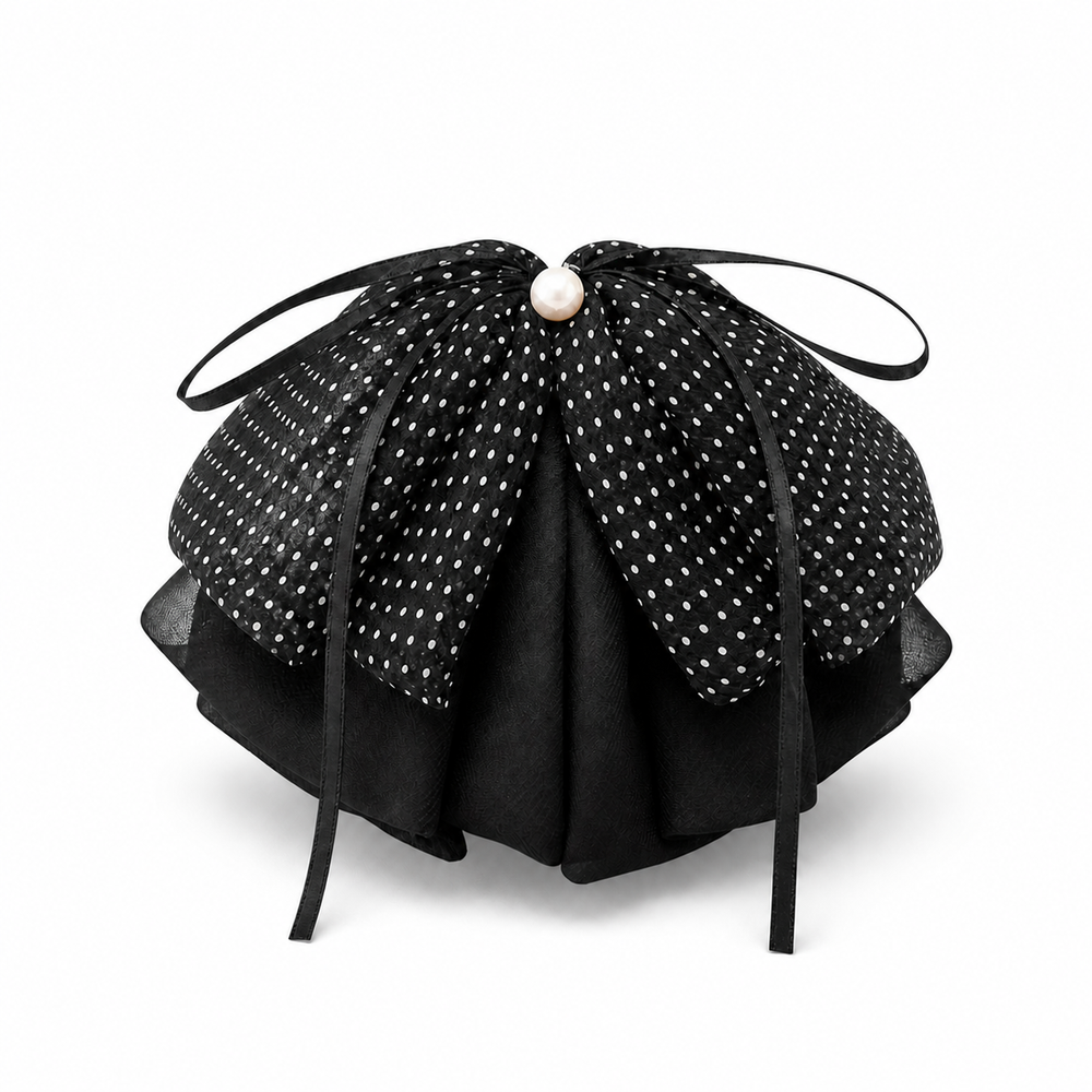 Polka-Dot Pearl Bow Claw Clip on a pure white background with a natural product shadow