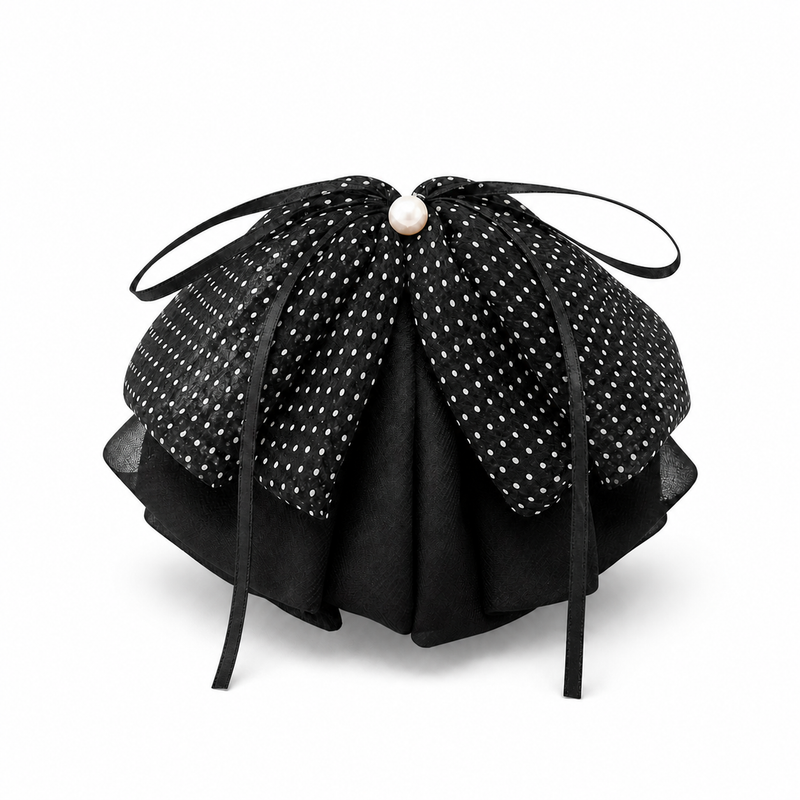 Polka-Dot Pearl Bow Claw Clip on a pure white background with a natural product shadow