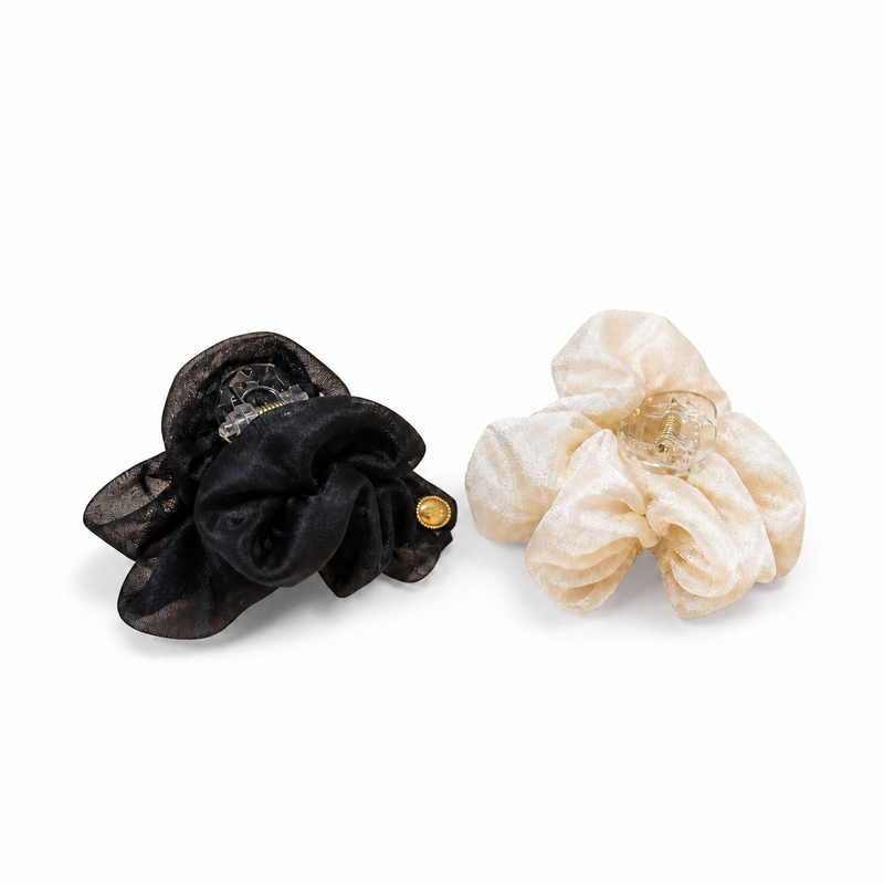 Ruched Tulle Mini Claw Clip Duo on a pure white background with a natural product shadow