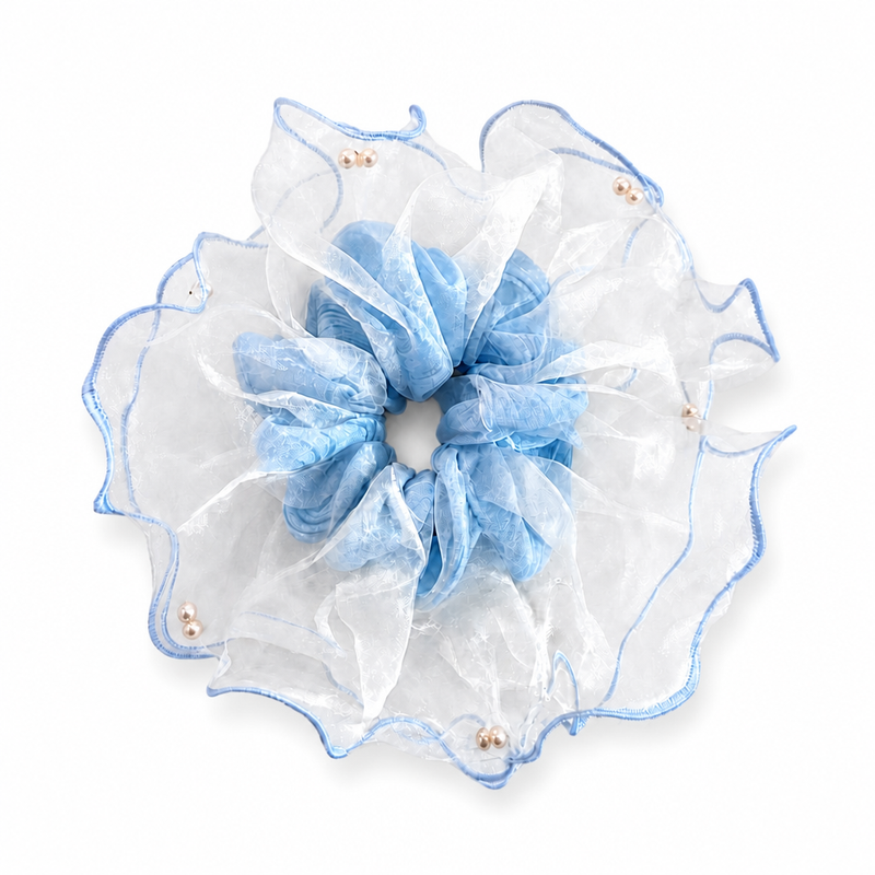 Sky Pearl Organza Scrunchie on a clean white background