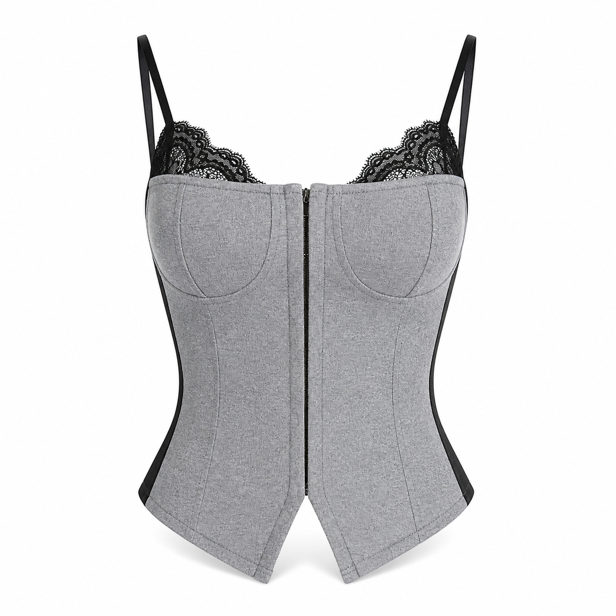Slate Lace Panel Cami Top front view on a clean white background