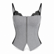 Slate Lace Panel Cami Top front view on a clean white background