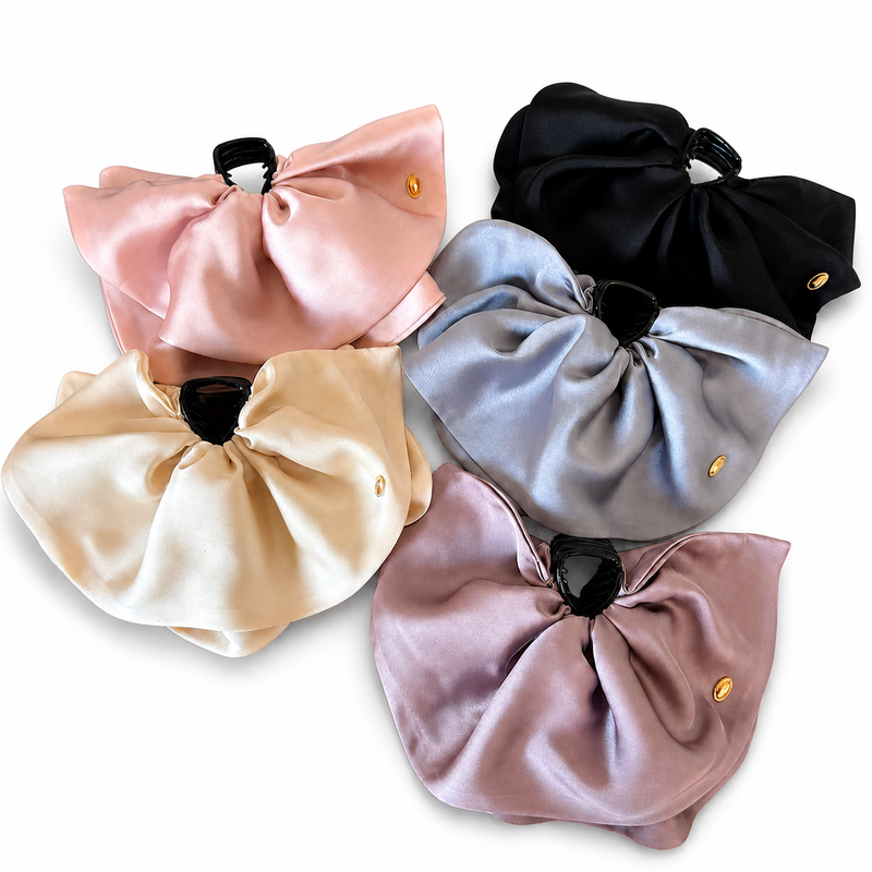 Solid Satin Bow Claw Clip on a pure white background with a natural product shadow