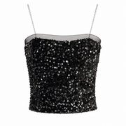 Starlight Sequin Bandeau Top in Black on a clean white background