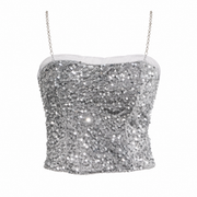 Starlight Sequin Bandeau Top in Silver Gray on a clean white background