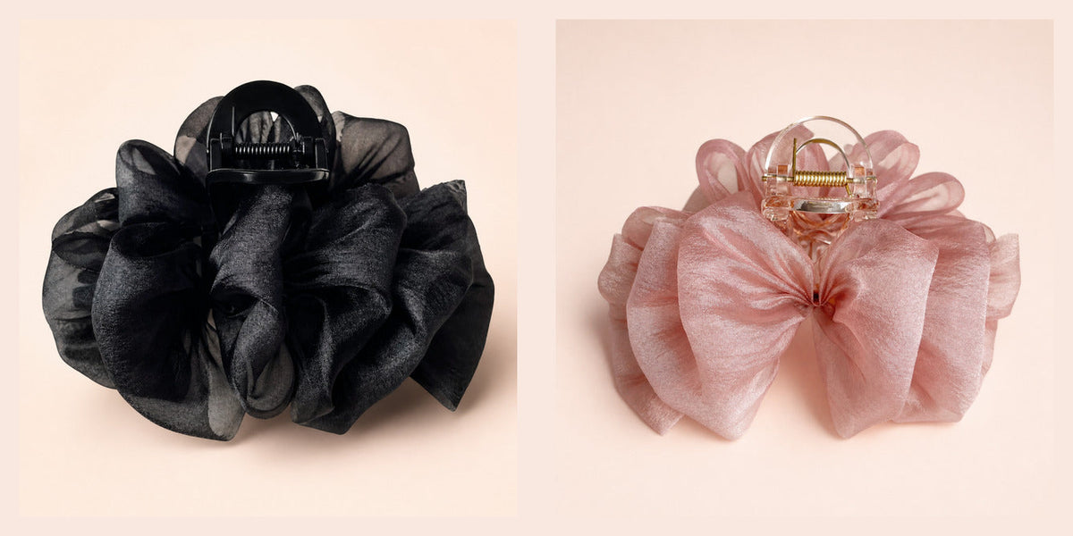 Silk Cloud Claw Clip Set — Black + Blush 2-Piece Set