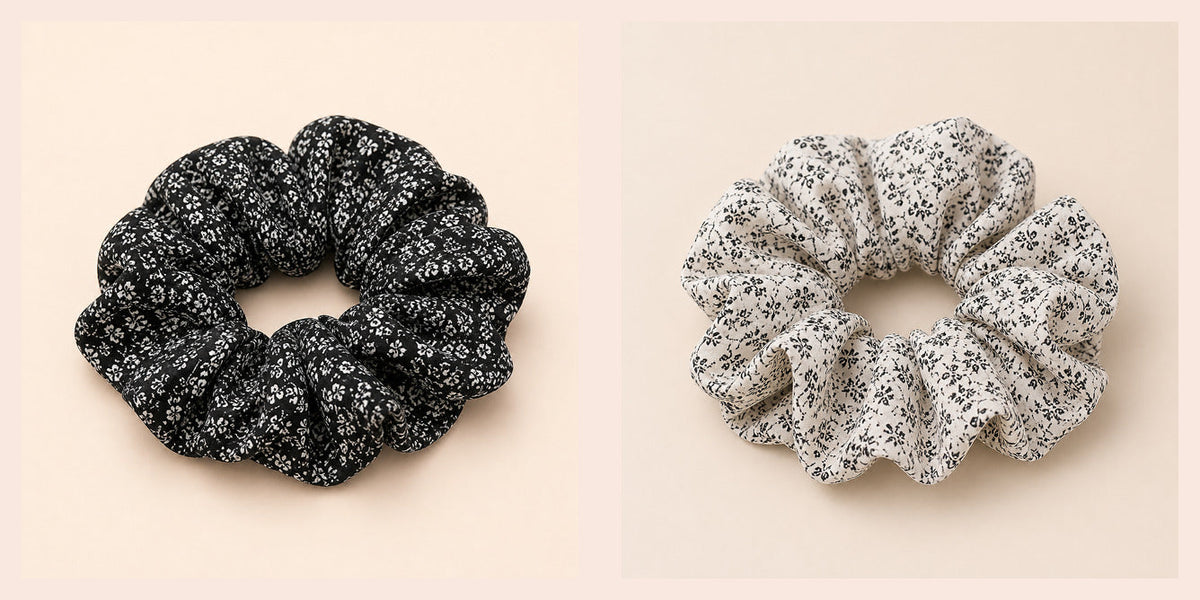 Black & White Ditsy Floral Scrunchie — Black + White 2-Piece Set