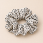 Black & White Ditsy Floral Scrunchie — White